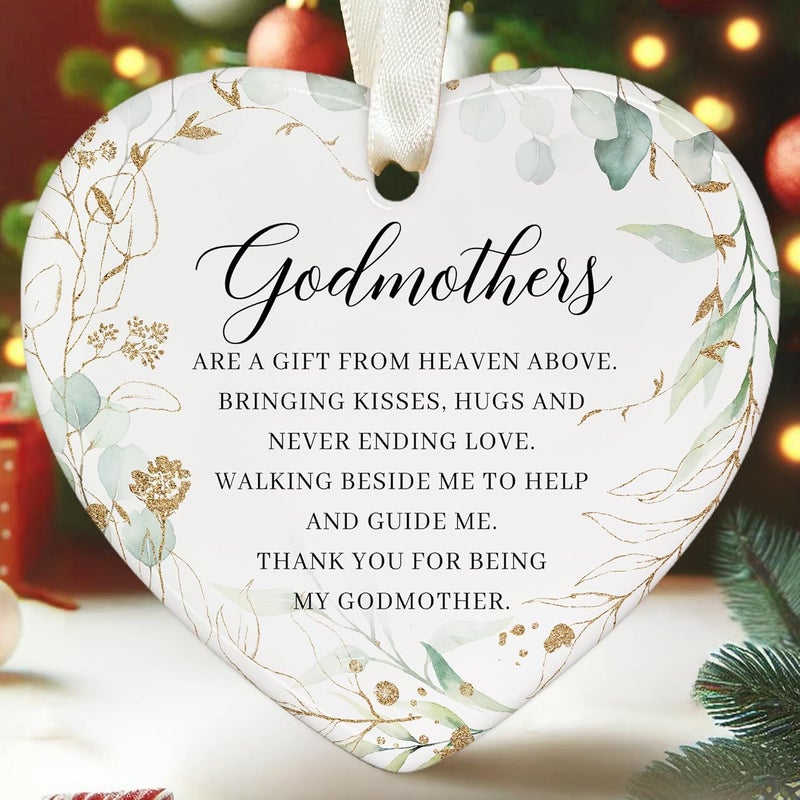 TEEBIM Godmother Christmas Ornament - Godmother Ornaments from Godchild - Godmom Gifts for Christmas from Godchild - Ceramic Hanging Ornament 2025 - Image 1